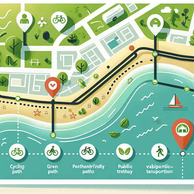 map with eco-friendly route to beach