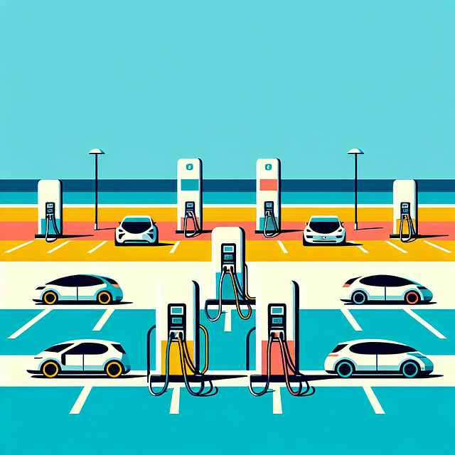 eco-friendly beach parking lot with electric vehicle charging stations