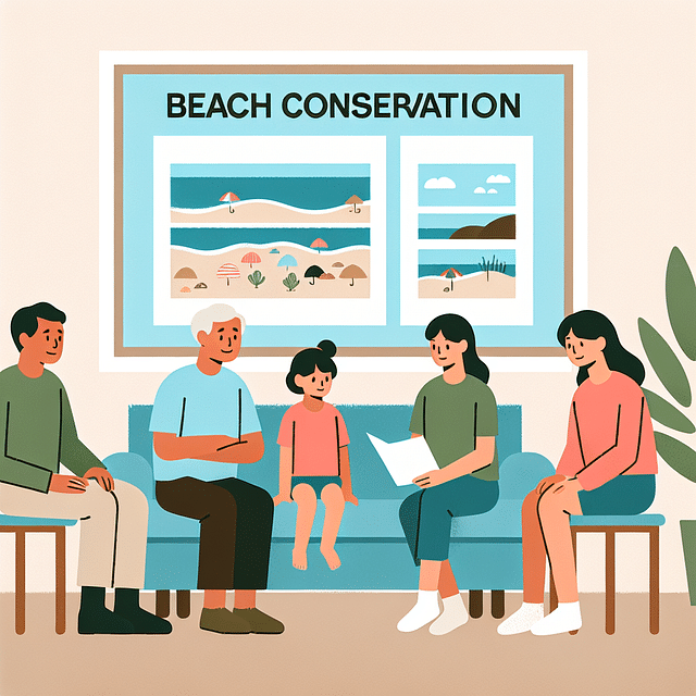 family discussing beach conservation