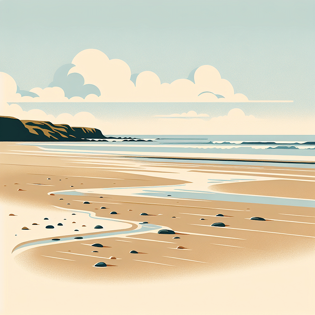 flat area on a beach with slightly damp sand