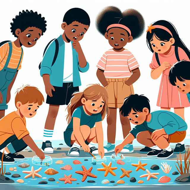 kids exploring tide pools