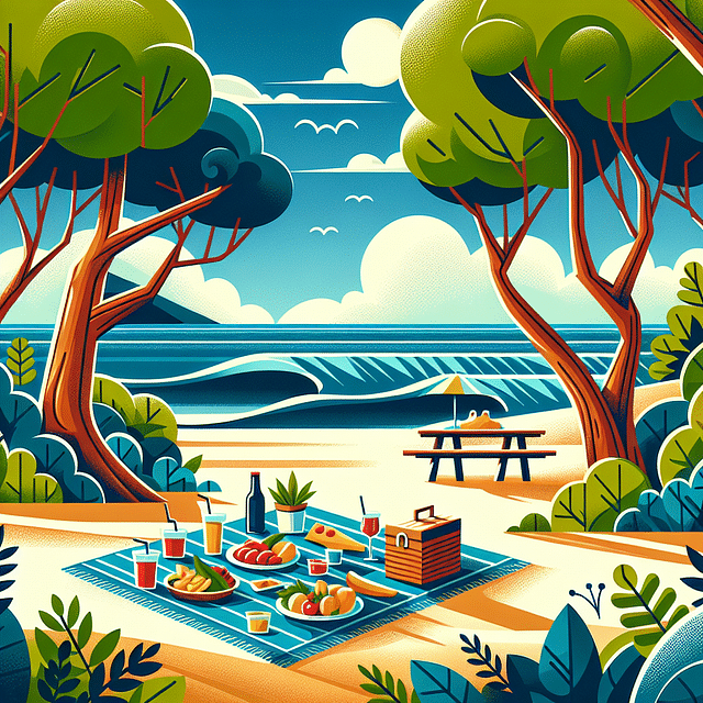 beach picnic spot with natural windbreakers