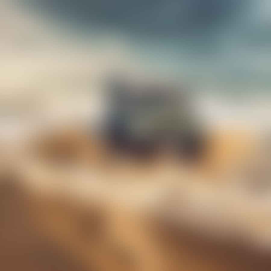 A 4x4 vehicle driving on a beautiful beach with waves crashing nearby