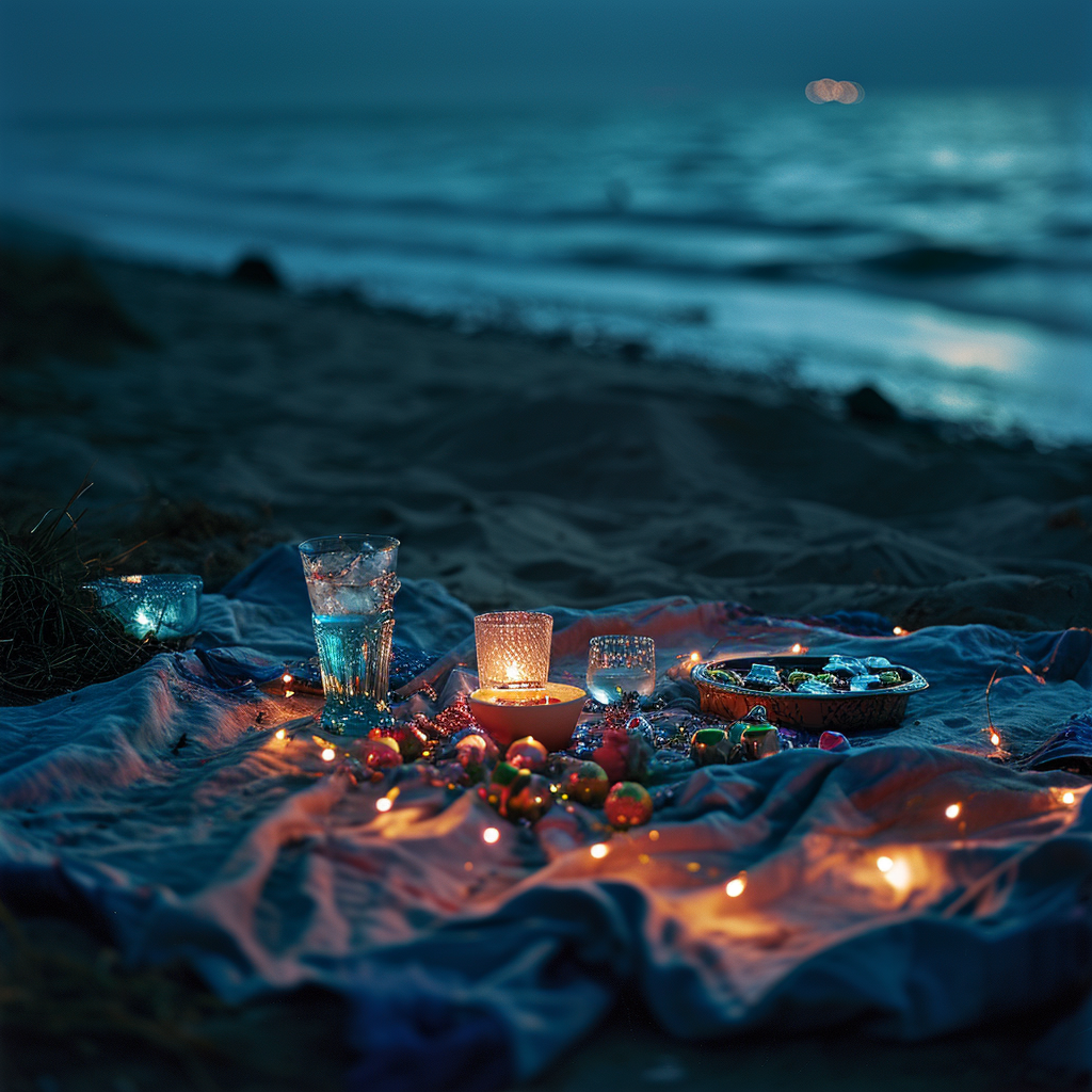 romantic beach blanket