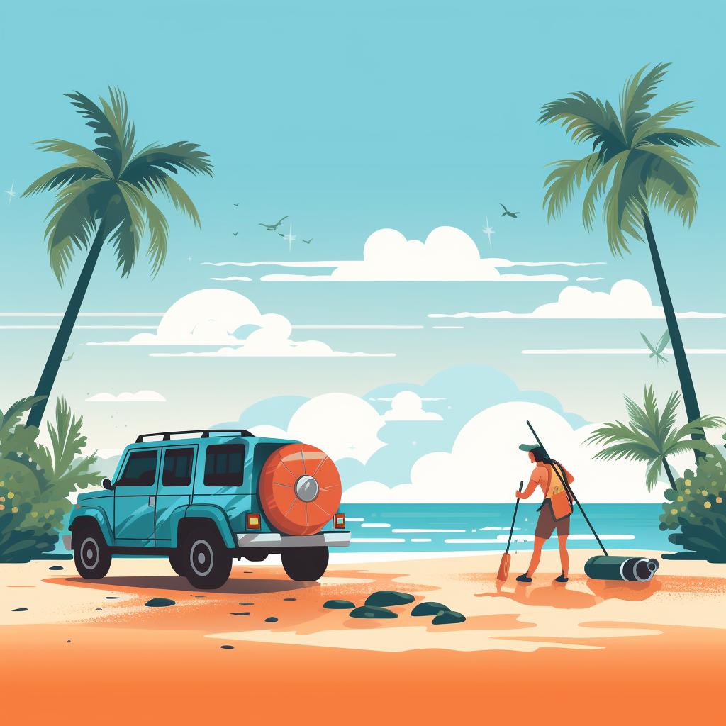 A person cleaning their vehicle after a beach drive