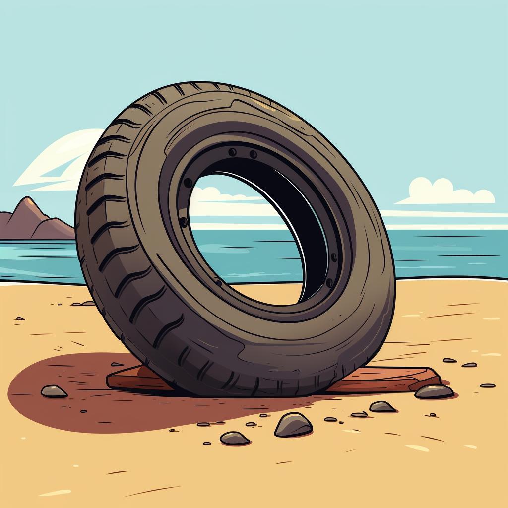 Deflating a car tire on a sandy beach