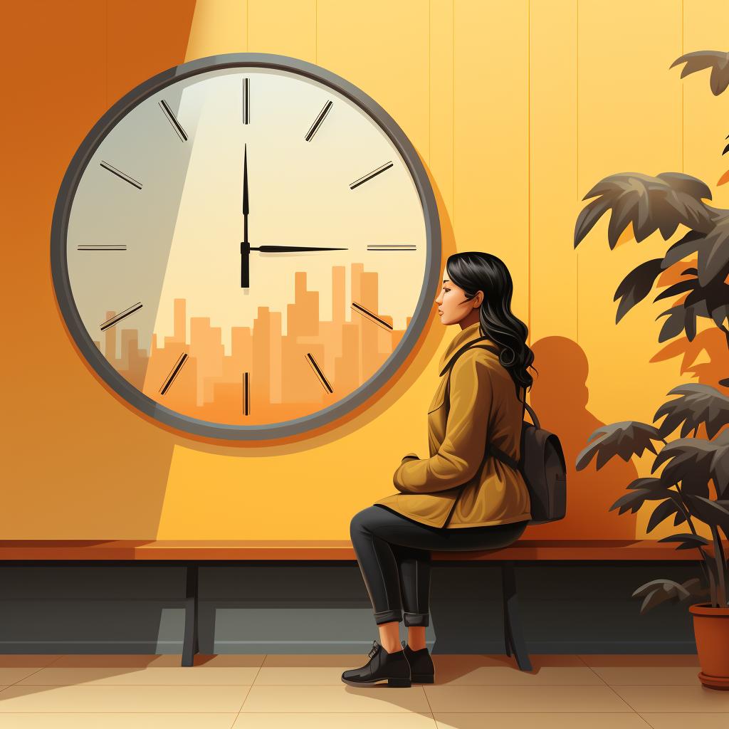 A person waiting patiently, with a clock in the background