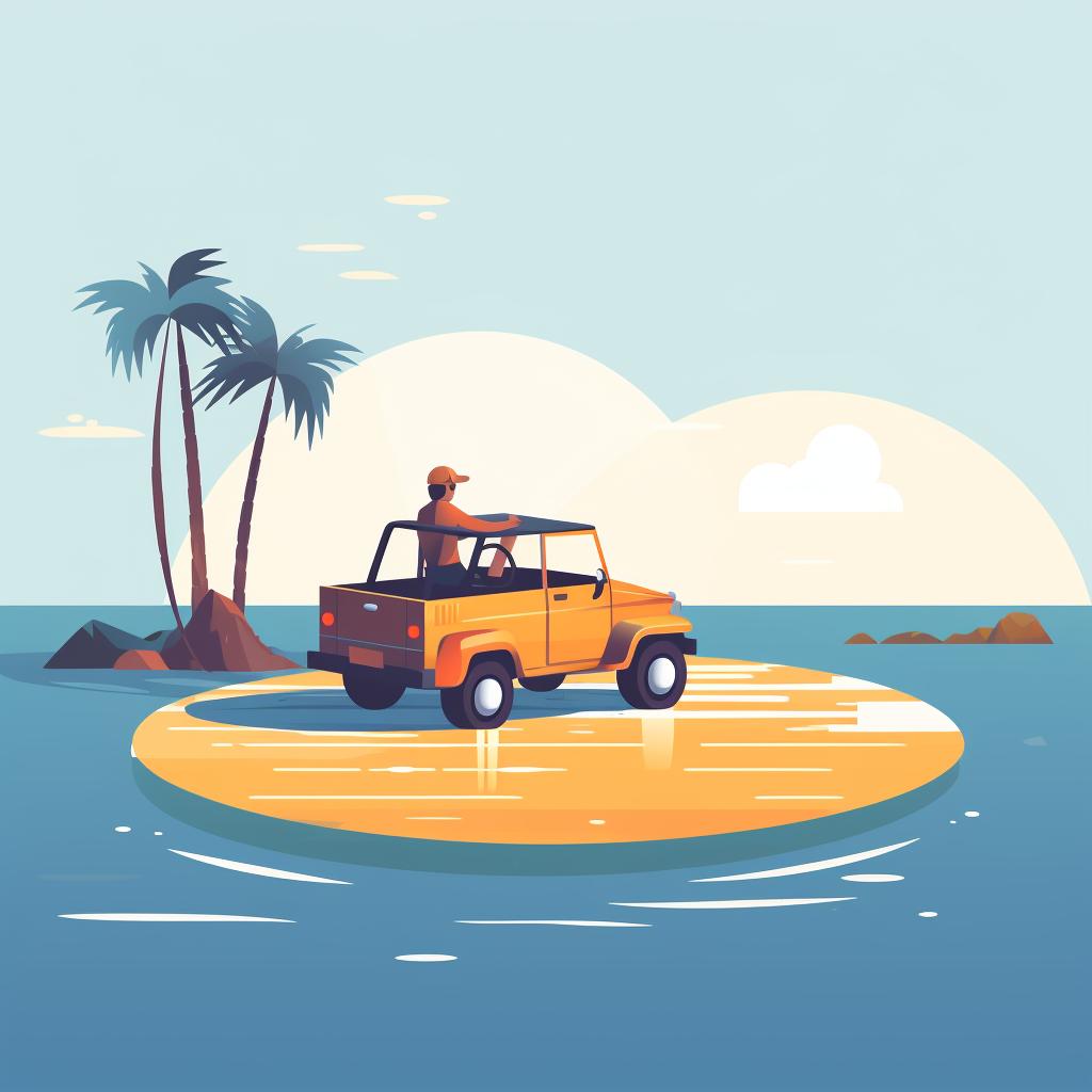 A driver maintaining a safe distance from the water while driving on the beach