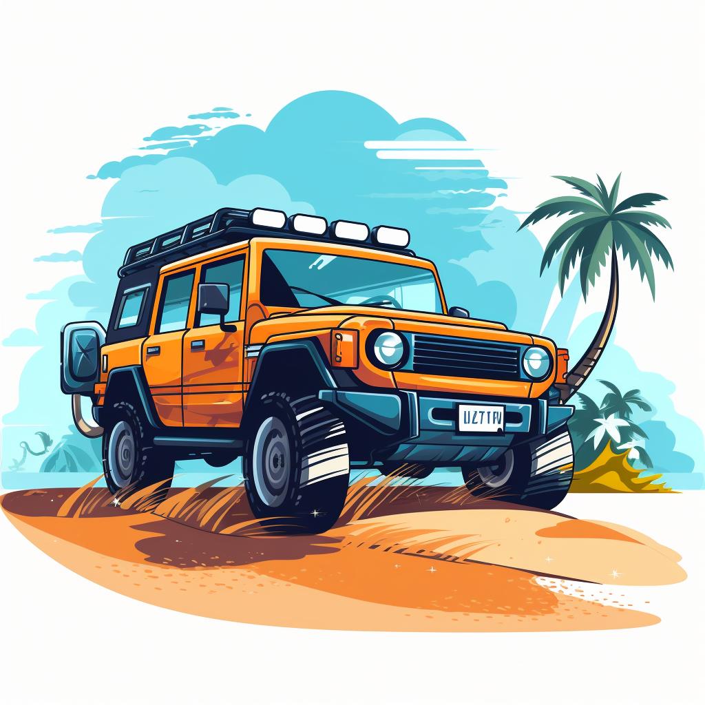 A 4WD vehicle driving on the beach
